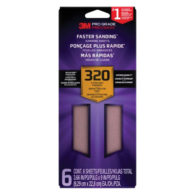 SHTR320-PGP-6T Sanding Sheet, 9 in L, 3-2/3 in W, Extra Fine, 320 Grit, Ceramic Abrasive