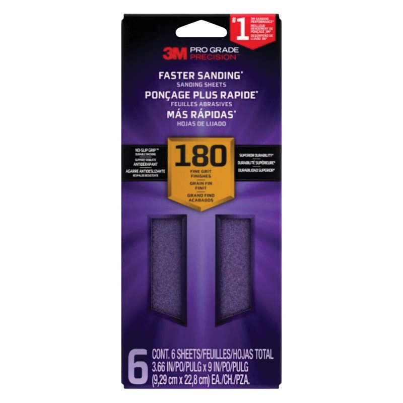 SHTR180-PGP-6T Sanding Sheet, 9 in L, 3-2/3 in W, Fine, 180 Grit, Ceramic Alumina Abrasive