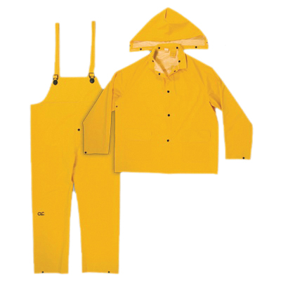 R1014X 3-Piece Heavyweight Rain Suit, 4XL, Polyester/PVC, Yellow, Hooded, Adjustable Strap, Drawstring, Snap