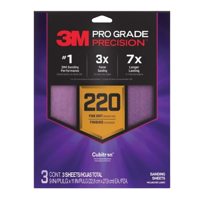 SHR220-PGP-3T Sanding Sheet, 9 in L, 11 in W, Fine, 220 Grit, Ceramic Alumina Abrasive