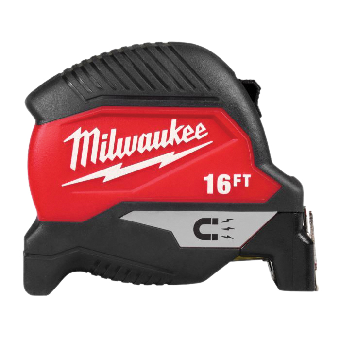 48-22-1016M Tape Measure, 16 ft L Blade, 1-1/8 in W Blade, Steel Blade, ABS Case, Black/Red Case