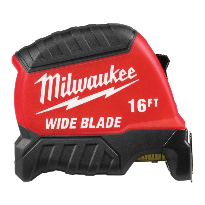 48-22-1216 Tape Measure, 16 ft L Blade, 1-3/8 in W Blade, Steel Blade, ABS Case, Black/Red Case