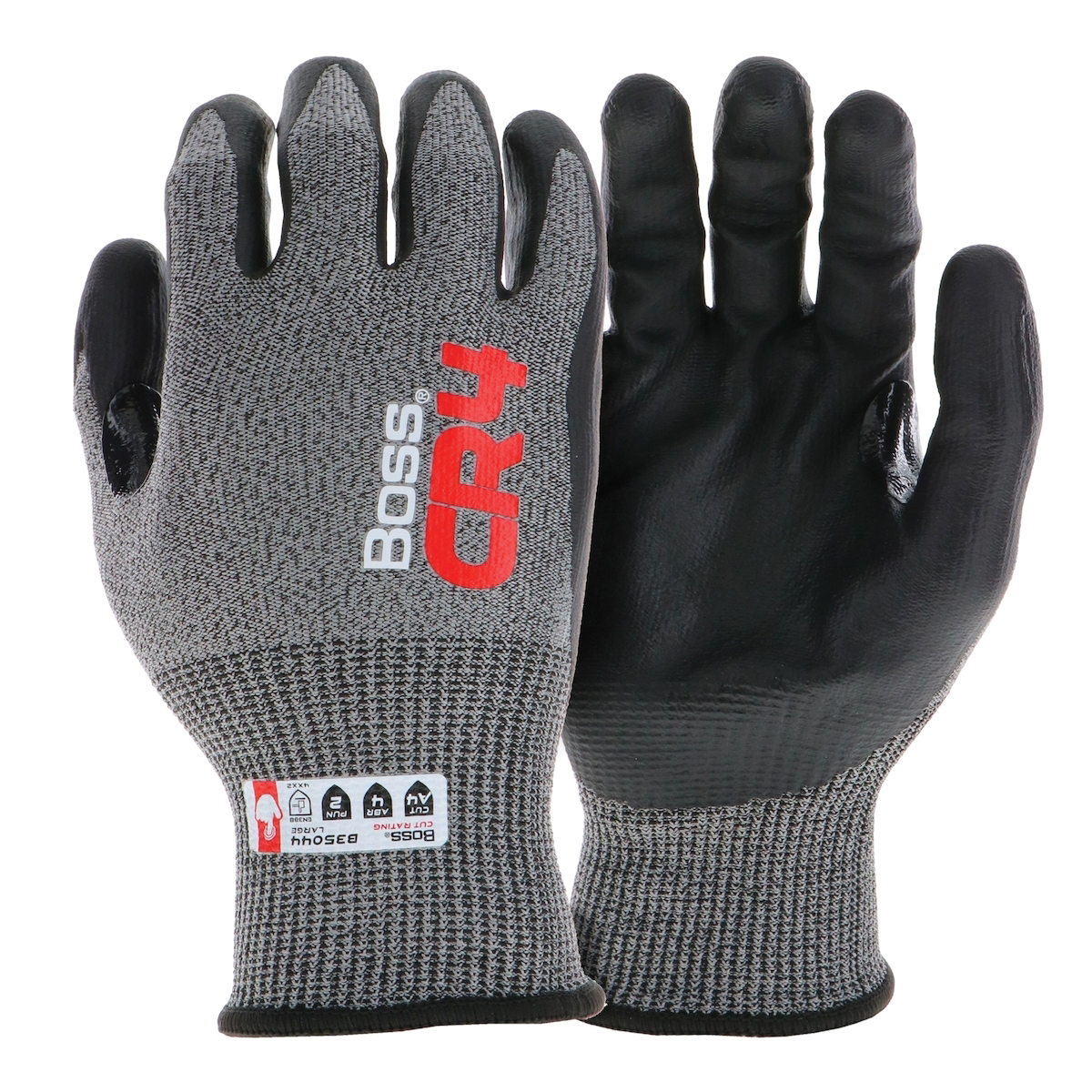 CR4 B35044-M Cut-Resistant Gloves, M, Reinforced Thumb, Elastic Cuff, Nitrile Coating, Nylon, Black