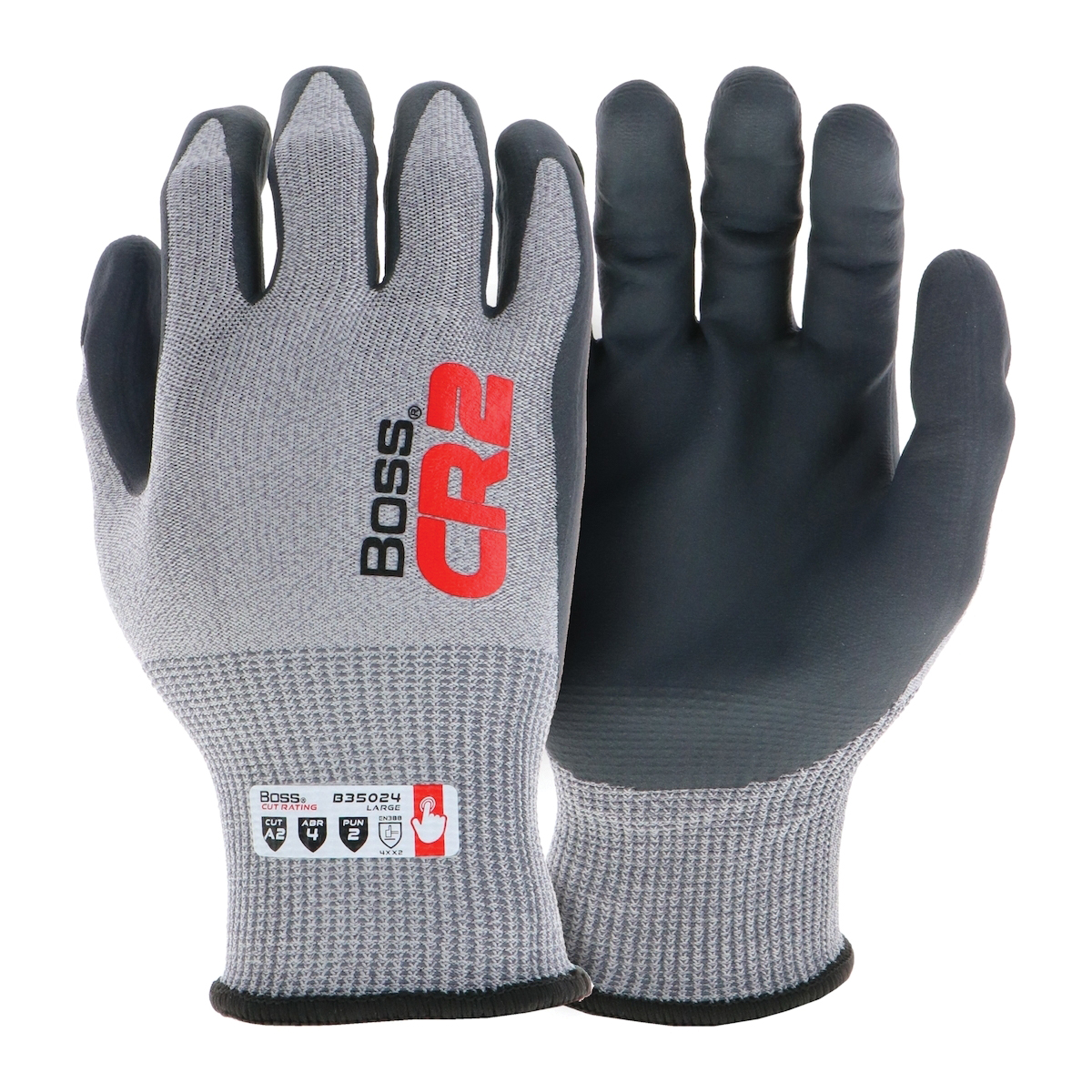 CR2 B35024-M Cut-Resistant Gloves, M, Elastic Knit Wrist Cuff, Nitrile Coating, Nylon, Gray