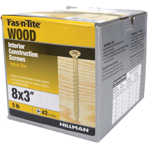 Wood Screw, Fas-N-Tite, #8 Thread, 3 in L, Coarse Thread, Bugle Head, Phillips Drive, Sharp Point, Carbon Steel - 2