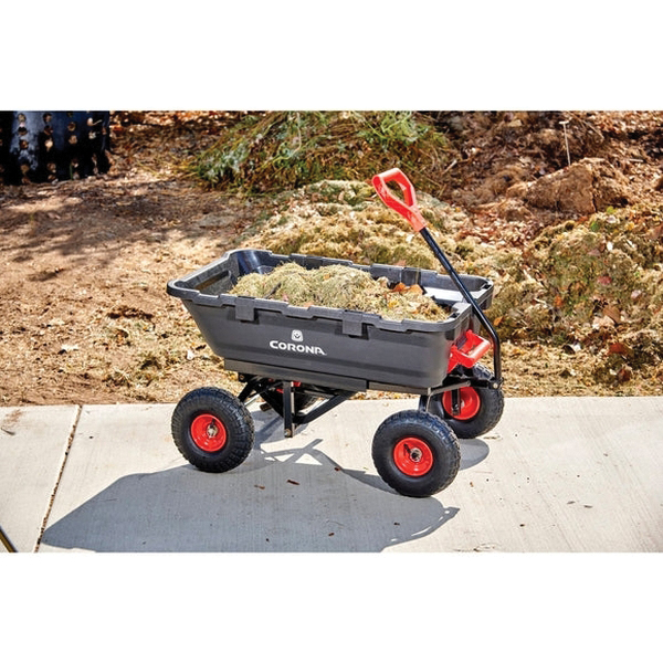 Garden Dump Cart, Corona, 400 lb, Poly Deck, 10 in Wheel, Pneumatic Wheel, Gray/Red - 2
