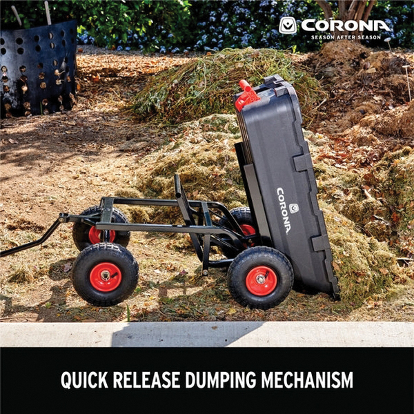 Garden Dump Cart, Corona, 400 lb, Poly Deck, 10 in Wheel, Pneumatic Wheel, Gray/Red - 4