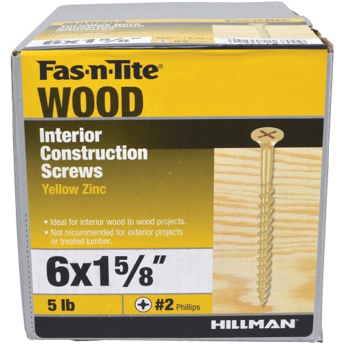 Wood Screw, Fas-N-Tite, #6 Thread, 1-5/8 in L, Coarse Thread, Bugle Head, Phillips Drive, Sharp Point, Carbon Steel - 4