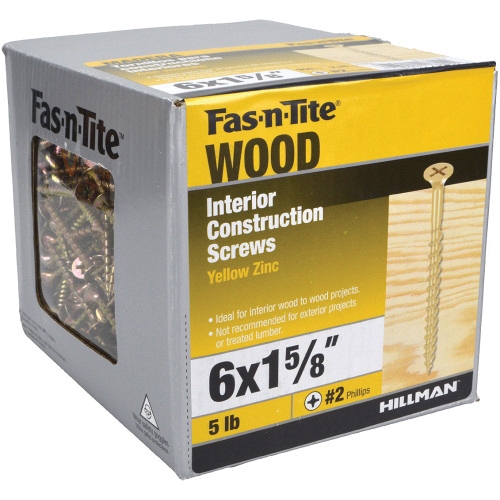 Wood Screw, Fas-N-Tite, #6 Thread, 1-5/8 in L, Coarse Thread, Bugle Head, Phillips Drive, Sharp Point, Carbon Steel - 5