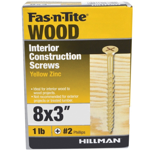 Wood Screw, Fas-N-Tite, #8 Thread, 3 in L, Coarse Thread, Bugle Head, Phillips Drive, Sharp Point, Carbon Steel, 77 - 4