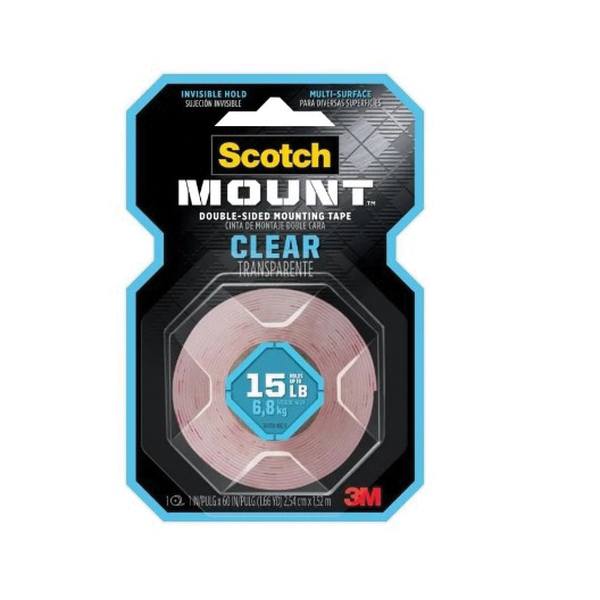 410H-DC Mounting Tape, 1.52 m L, 2.54 cm W, Acrylic Backing, Clear