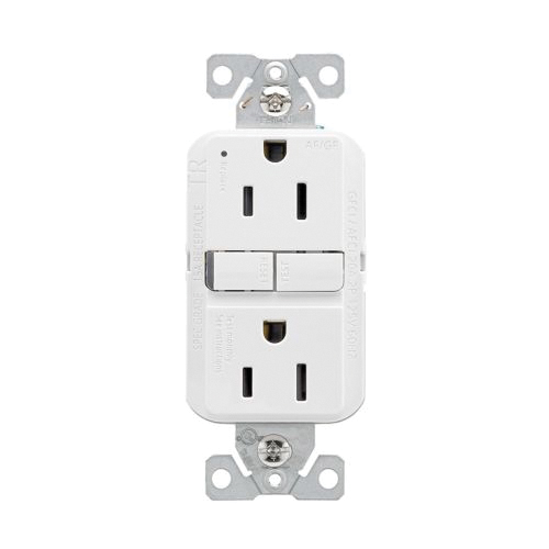 TRAG15W-BX-L Slim AFGF Receptacle, 2-Pole, 15 A, 125 V, Back and Side Wiring, NEMA: 5-15R, White