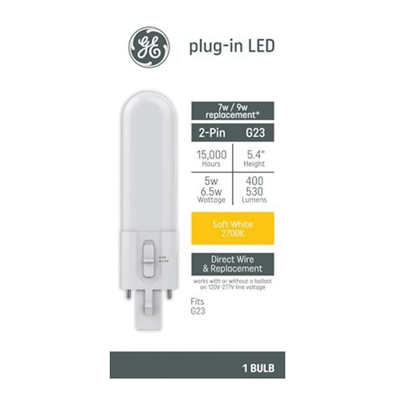 93131928 LED Light Bulb, T10 Lamp, 9 W Equivalent, G23 Lamp Base, Soft White, 2700 K Color Temp