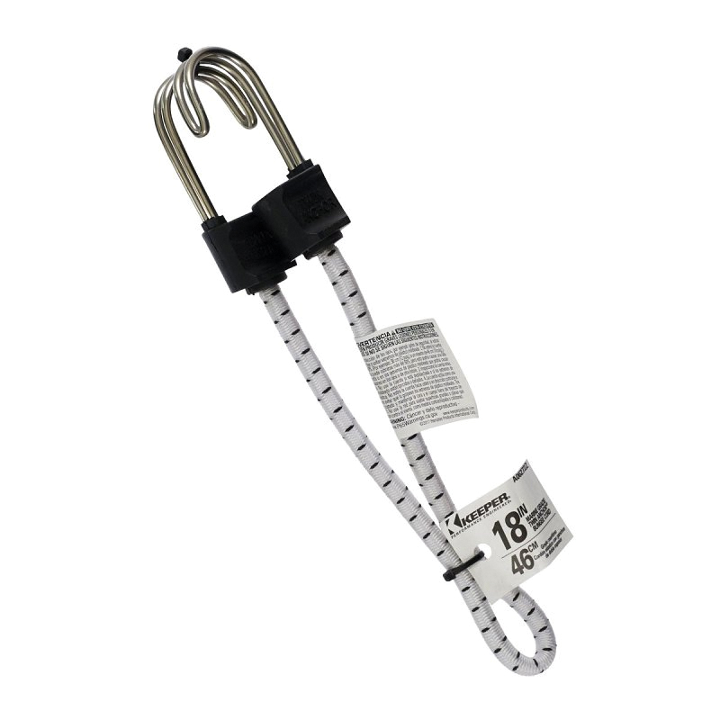 A06272Z Bungee Cord, 0.315 in Dia, 18 in L, Rubber/Steel, Black/White, Hook End
