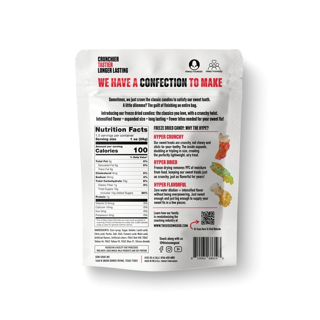 Sow Good 5448 Freeze Dried Candy, Chamoy Sweet Worms, 1.5 oz Pouch - 2