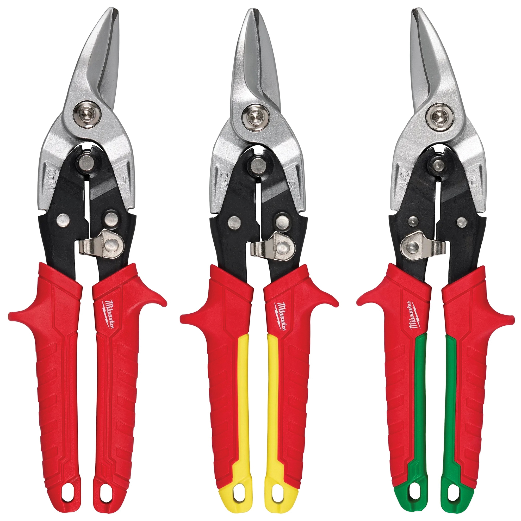 48-22-4563 Aviation Snip Set, 3-Piece, Forged Steel/TPR, Chrome-Plated, Green/Red/Yellow
