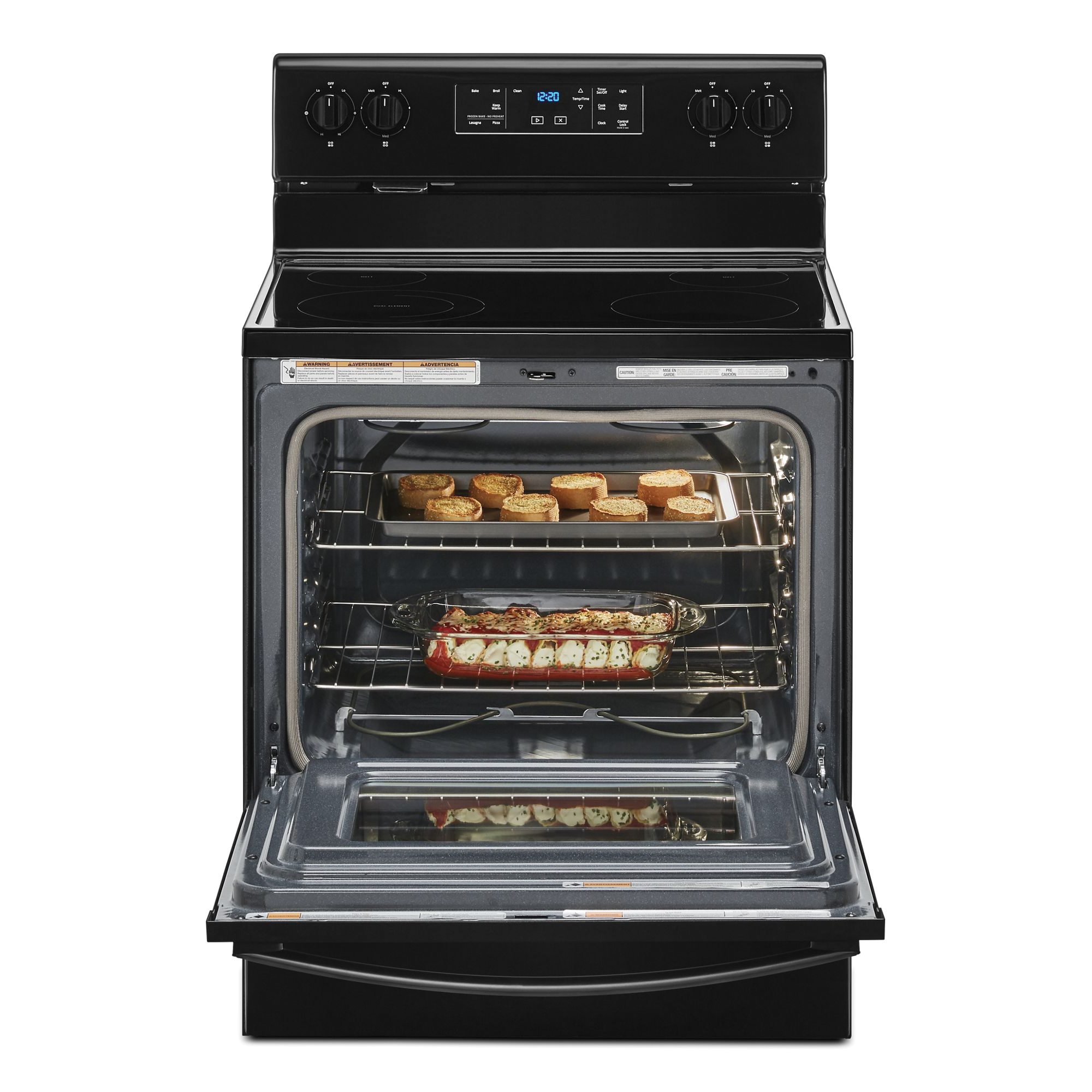 Whirlpool WFE515S0JS Electric Range, 29-7/8 in OAW, 5.3 cu-ft Oven, 1200, 2500, 3000 W, 4-Burner, Glass/Metal