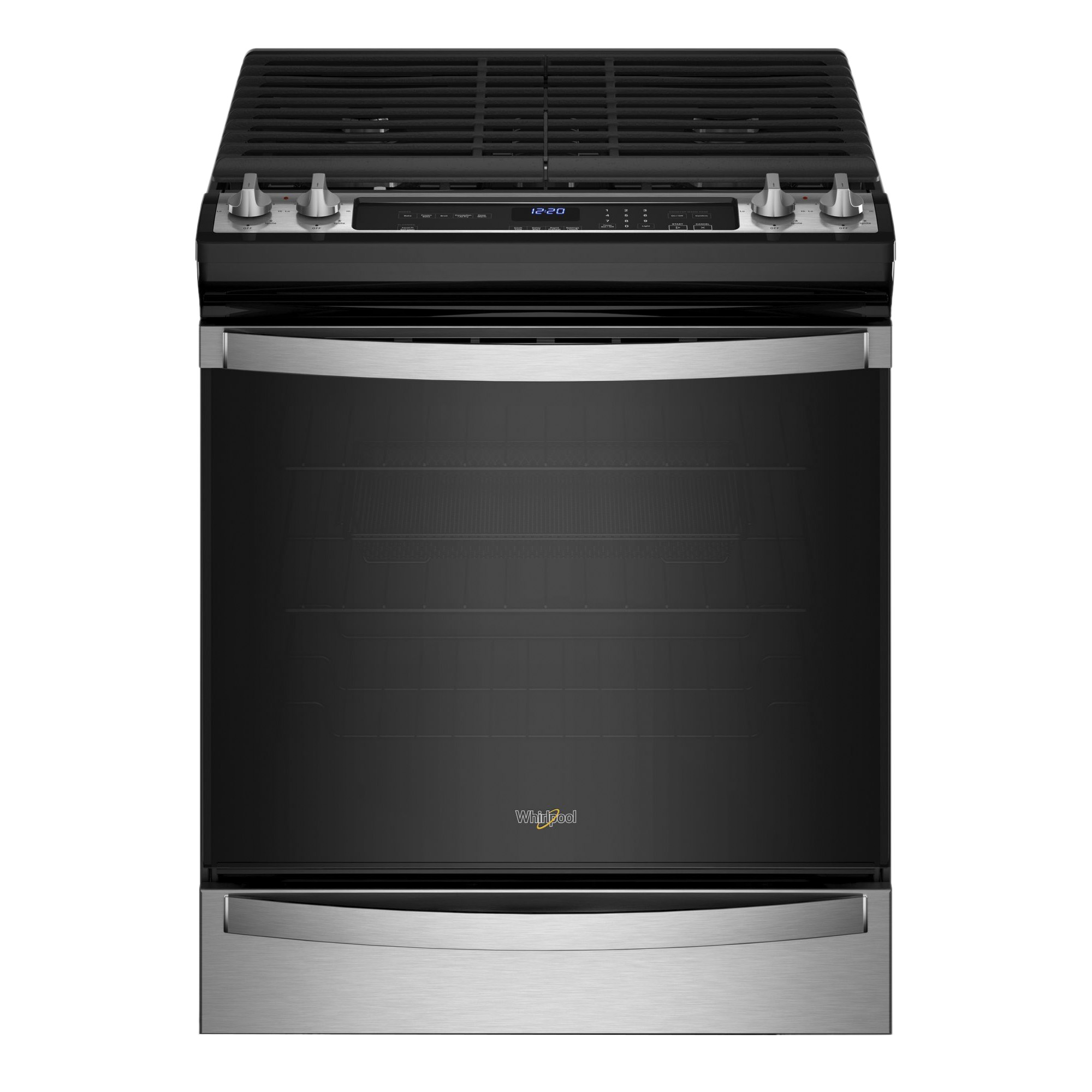 Whirlpool WEG745H0LZ Gas Range, Natural Gas, 5.8 cu-ft Oven, 29-7/8 in OAW, 5-Burner, Metal/Steel