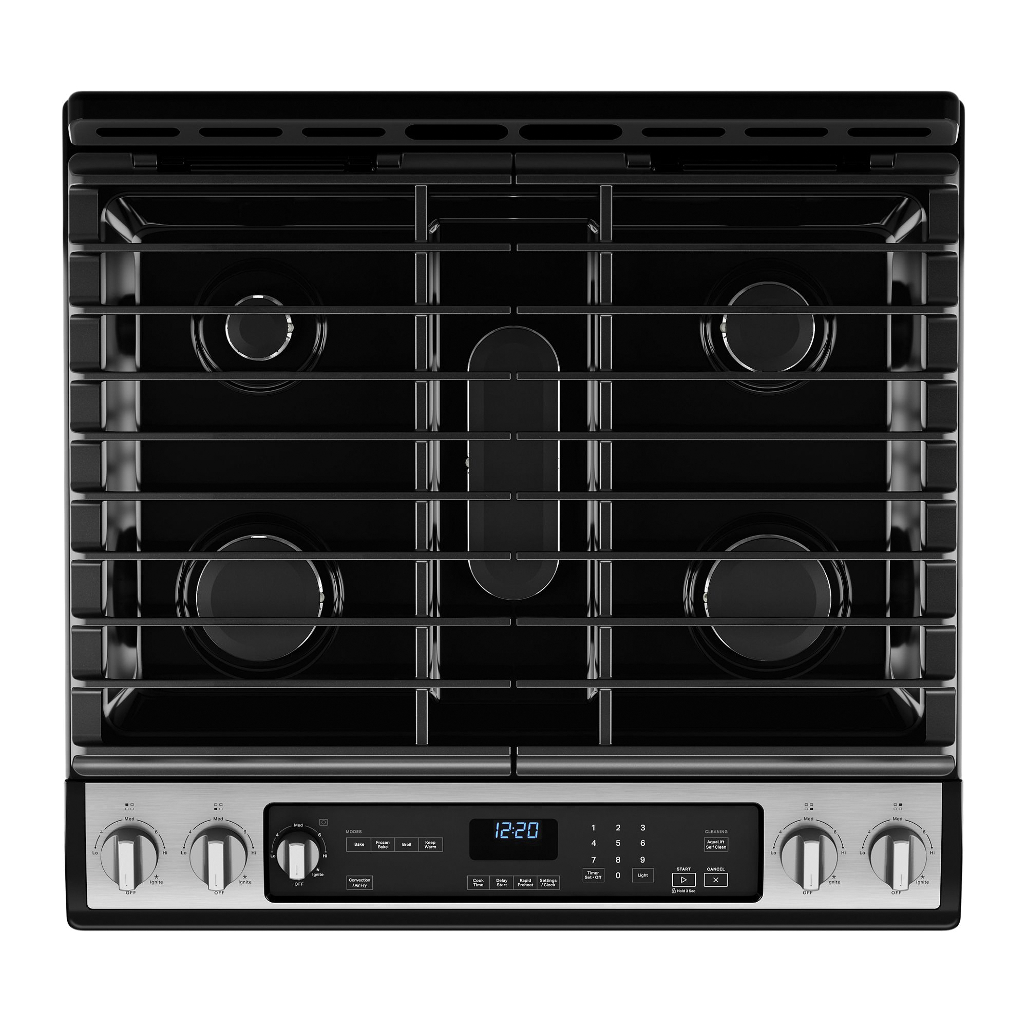 Whirlpool WEG745H0LZ Gas Range, Natural Gas, 5.8 cu-ft Oven, 29-7/8 in OAW, 5-Burner, Metal/Steel