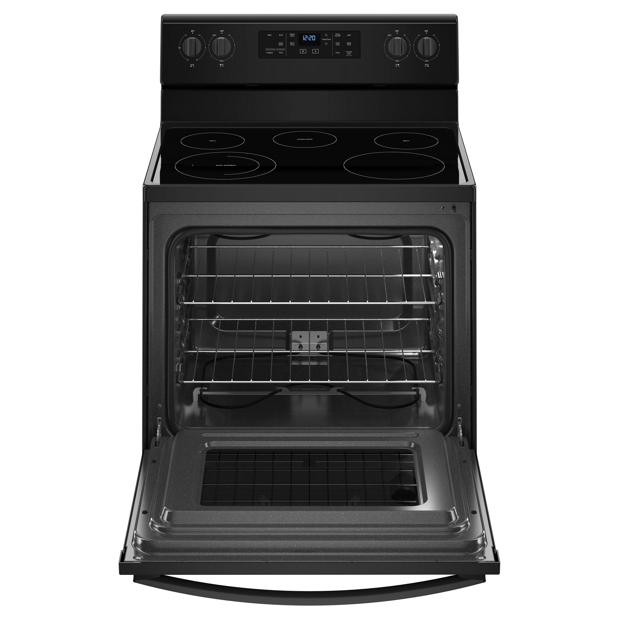 Whirlpool WFE505W0HB Electric Range, 29-7/8 in OAW, 5.3 cu-ft Oven, 100, 1200, 2500, 3000 W, 5-Burner, Black