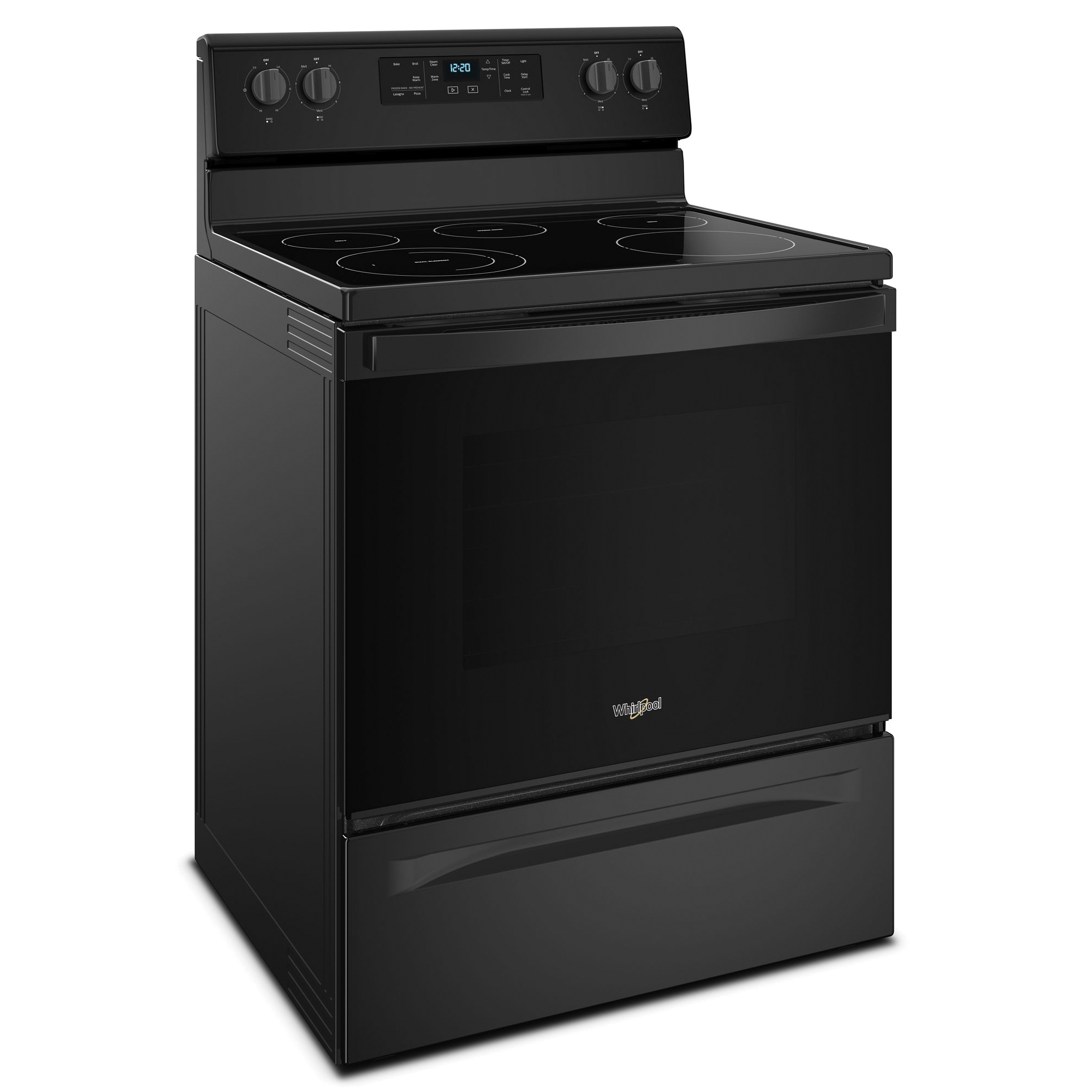 Whirlpool WFE505W0HB Electric Range, 29-7/8 in OAW, 5.3 cu-ft Oven, 100, 1200, 2500, 3000 W, 5-Burner, Black