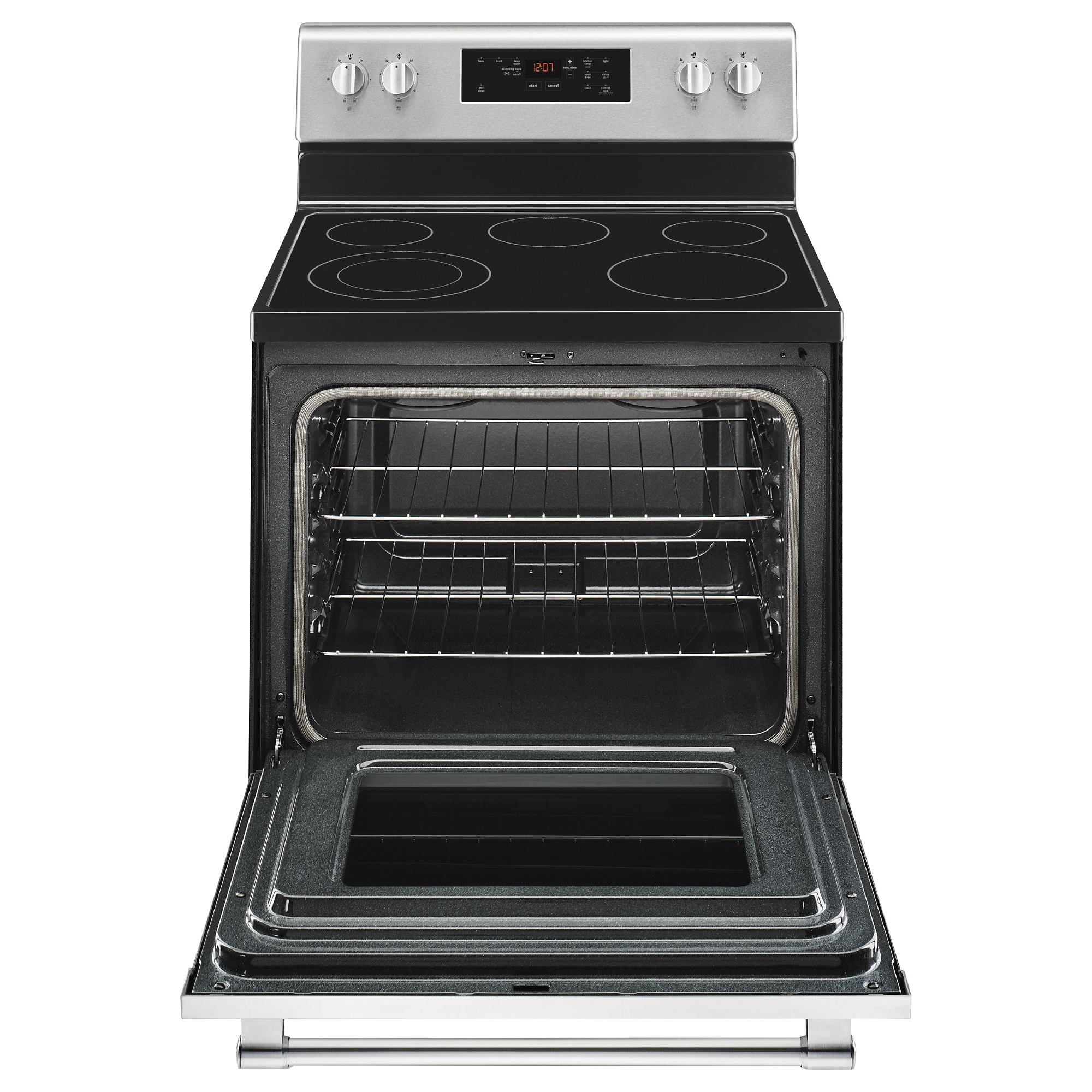 Maytag MER6600FZ Electric Range, 29-7/8 in OAW, 5.3 cu-ft Oven, 100, 1200, 2500, 3000 W, 5-Burner, Glass/Metal