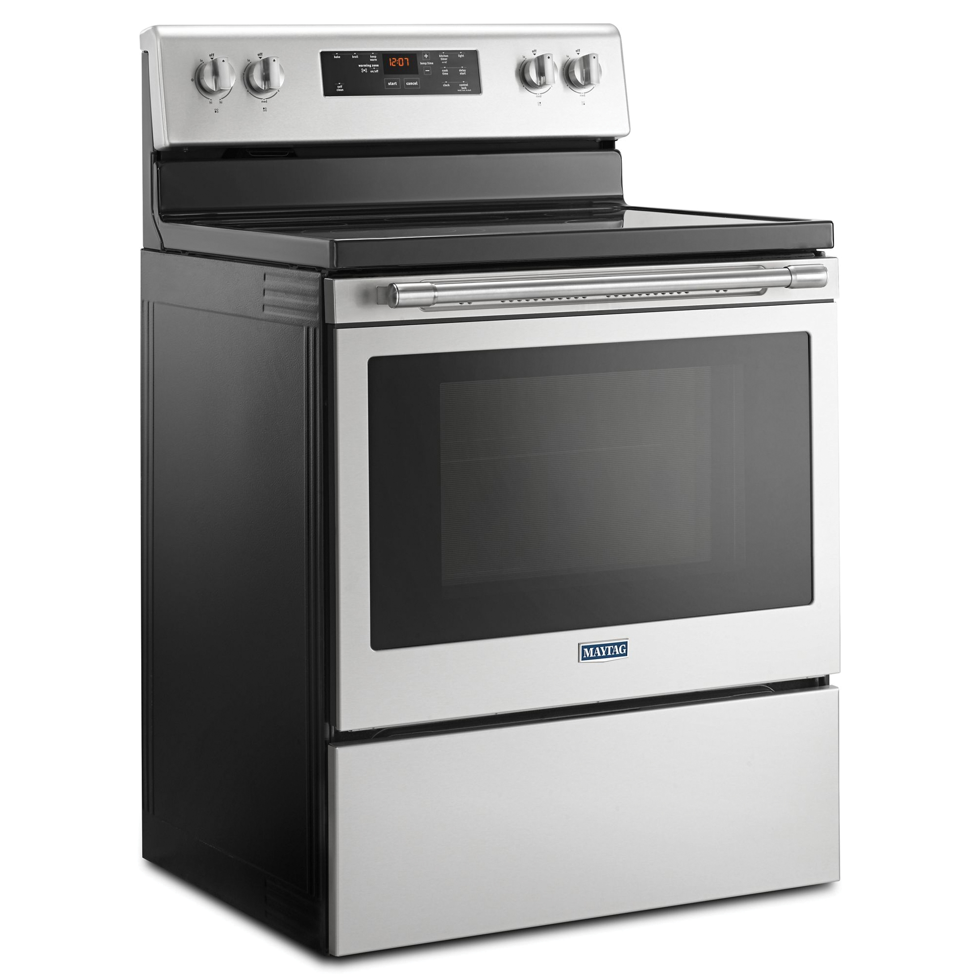 Maytag MER6600FZ Electric Range, 29-7/8 in OAW, 5.3 cu-ft Oven, 100, 1200, 2500, 3000 W, 5-Burner, Glass/Metal