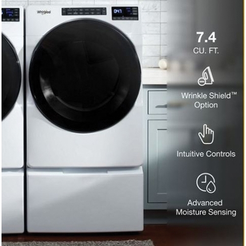 Whirlpool WED5605MW Electric Wrinkle Shield Dryer, 7.4 cu-ft, Touch Control, Front Loading, Vented Vent, White