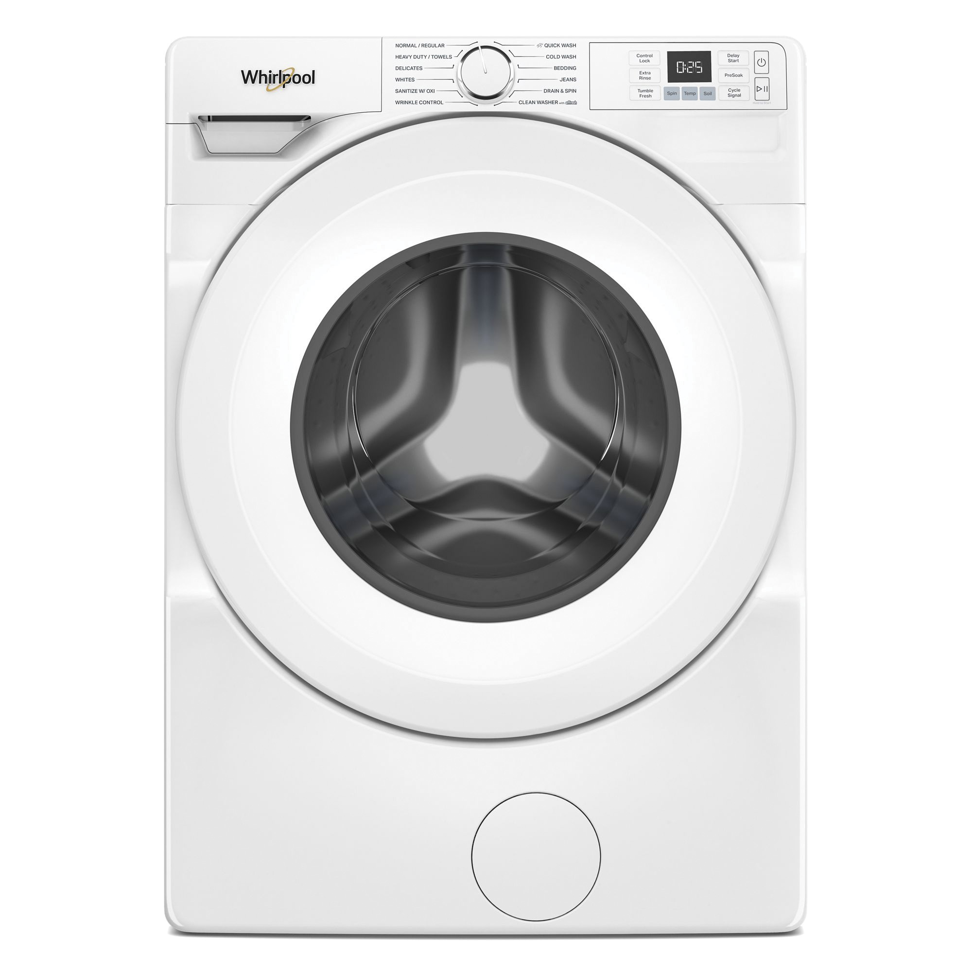 Whirlpool WFW4720RW Front Load Washer, 4.5 cu-ft, 120 VAC, Button, Dial Control, Stainless Steel, White
