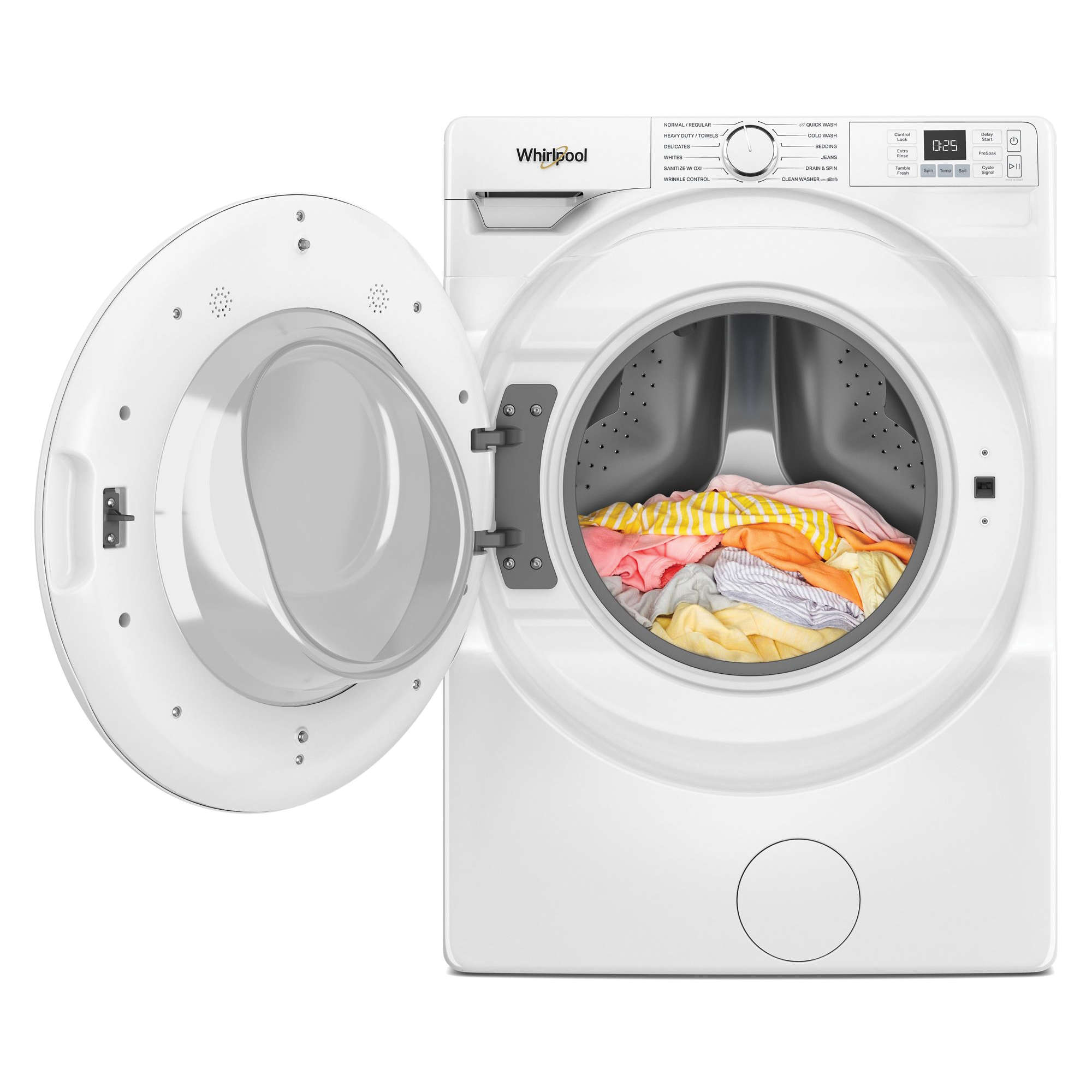 Whirlpool WFW4720RW Front Load Washer, 4.5 cu-ft, 120 VAC, Button, Dial Control, Stainless Steel, White