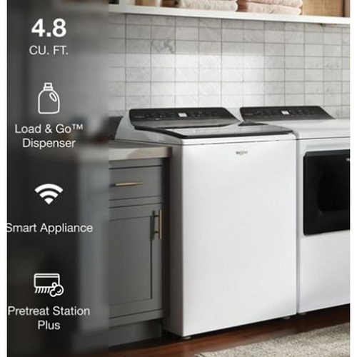 Whirlpool WTW6120HW Top Load Washer, 4.8 cu-ft, 120 VAC, Touch Control, Stainless Steel, White