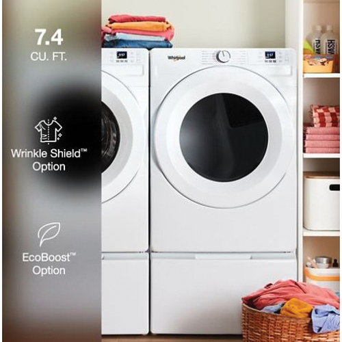 Whirlpool WED4720RW Electric Dryer, 7.4 cu-ft, Button, Knob Control, Front Loading, Reversible, Side Swing Door, White