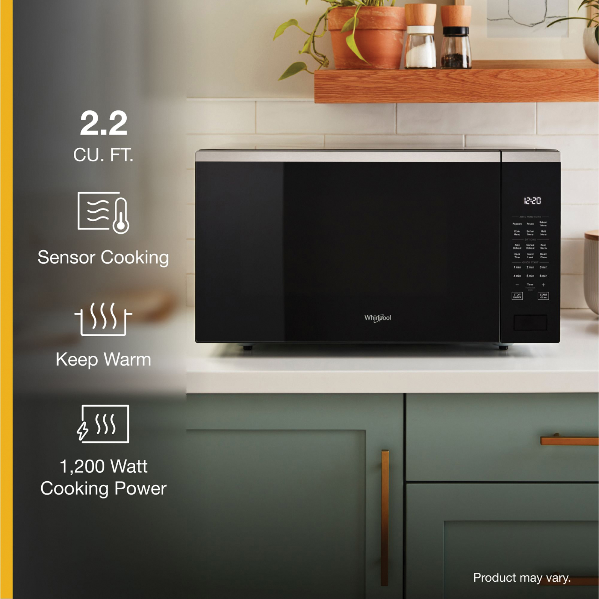 Whirlpool WMCS7024RZ Countertop Microwave, 2.2 cu-ft, 1200 W, Fingerprint-Resistant Stainless Steel