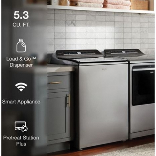 Whirlpool WTW7120HC Top Load Washer, 5.3 cu-ft, 120 VAC, Touch Control, Stainless Steel, Chrome Shadow