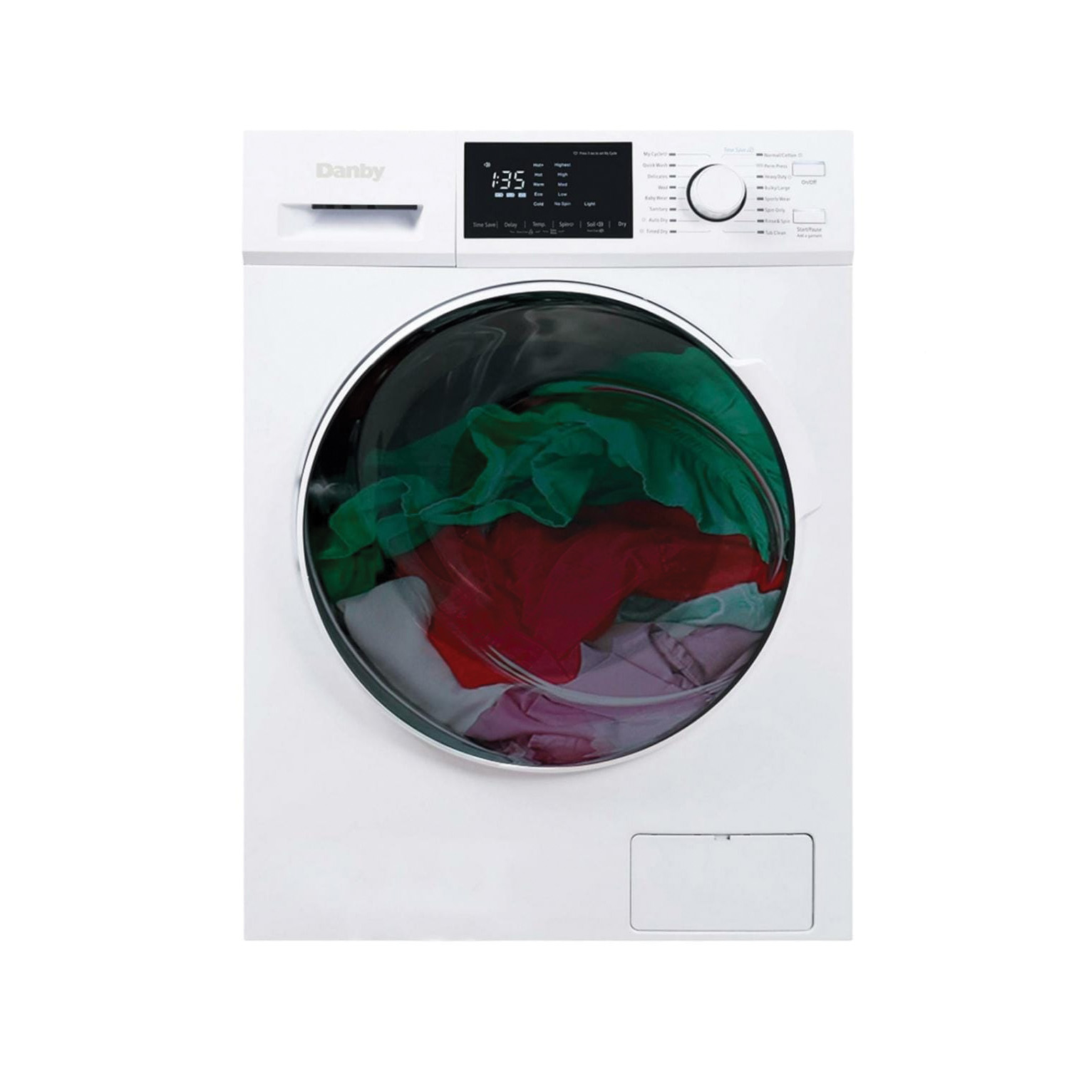 Danby DWM120WDB-3 All-in-One Washer/Dryer, 2.7 cu-ft, Knob Control, Front Loading, Ventless Vent, Stainless Steel, White