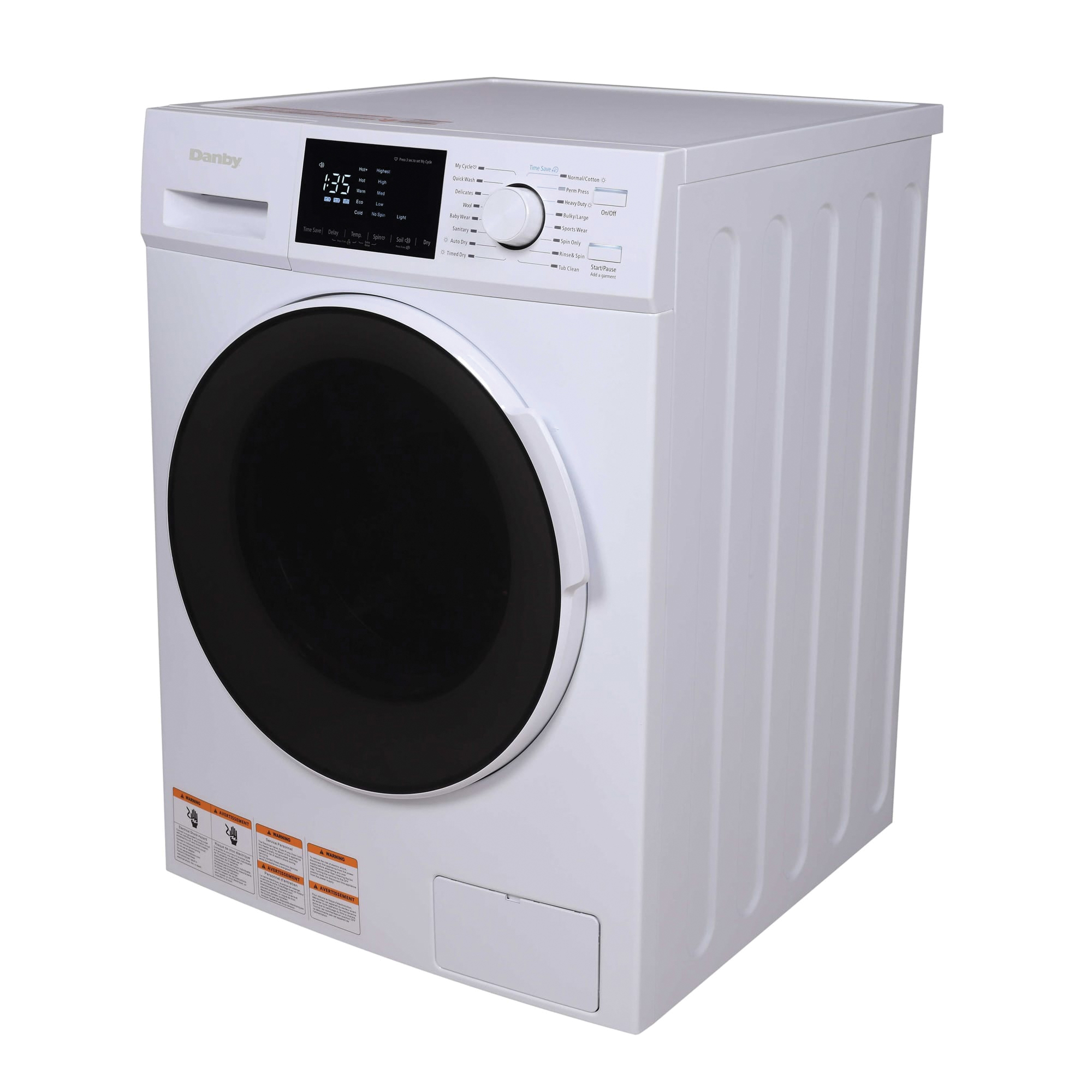 Danby DWM120WDB-3 All-in-One Washer/Dryer, 2.7 cu-ft, Knob Control, Front Loading, Ventless Vent, Stainless Steel, White