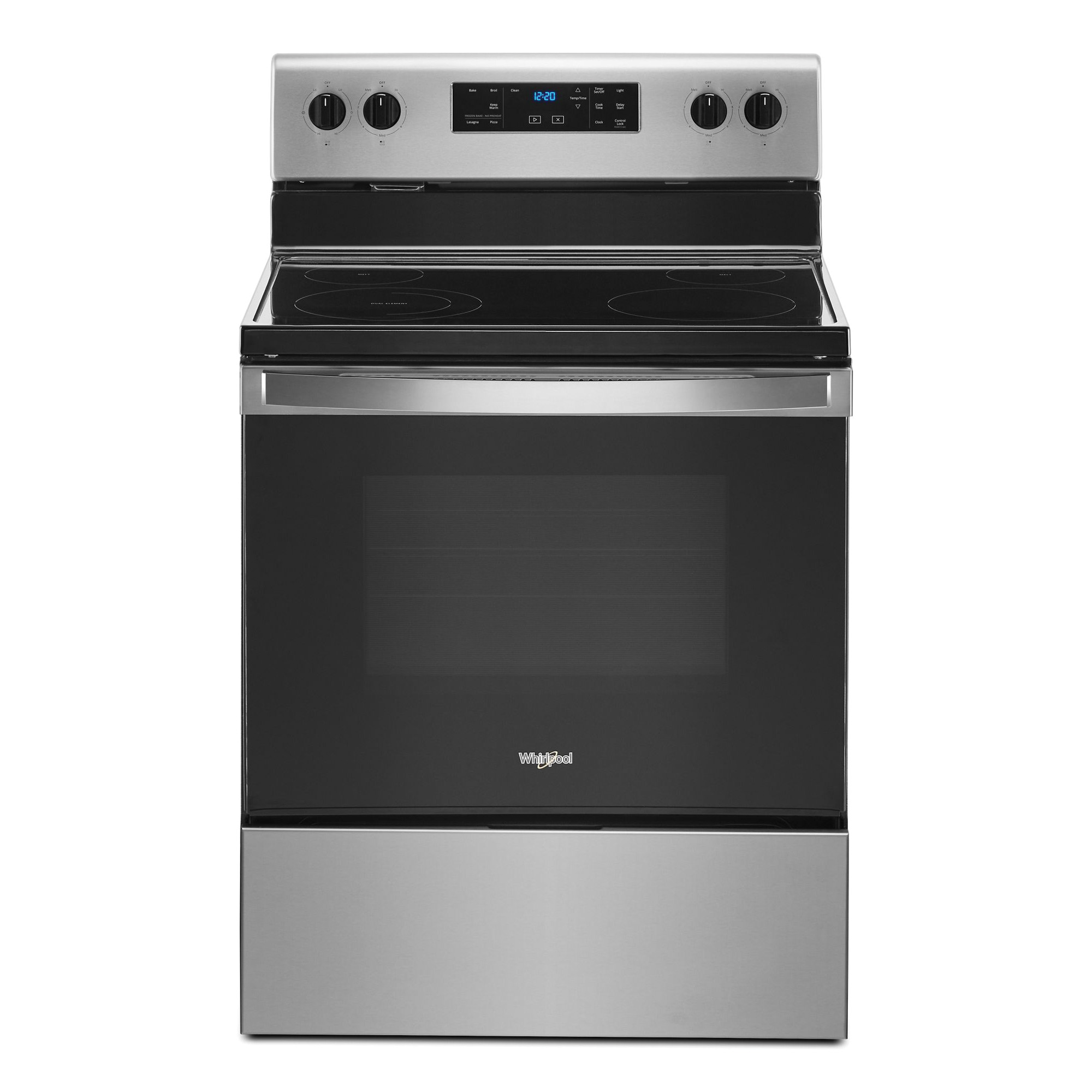 Whirlpool WFE515S0JS Electric Range, 29-7/8 in OAW, 5.3 cu-ft Oven, 1200, 2500, 3000 W, 4-Burner, Glass/Metal