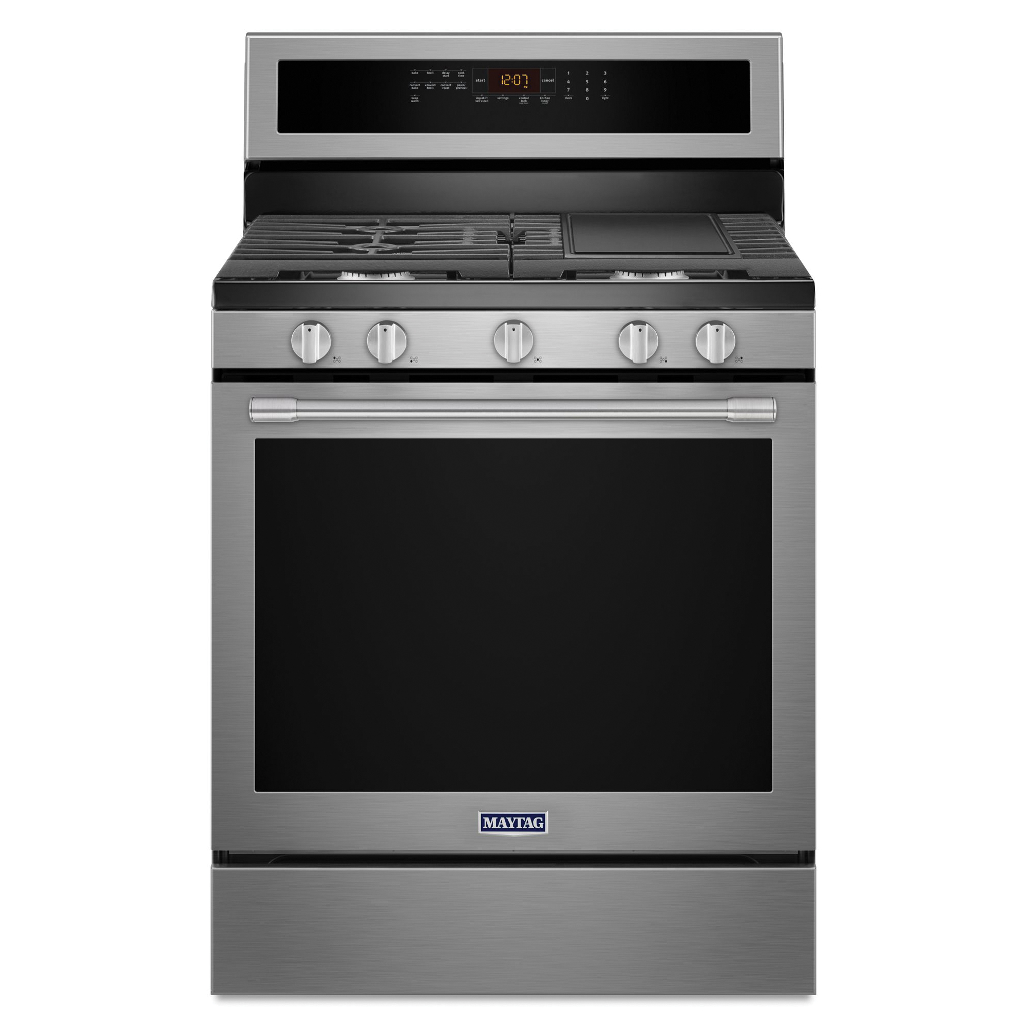 Maytag MGR8800FZ Gas Range, 5.8 cu-ft Oven, 29-7/8 in OAW, 5-Burner, Plastic/Steel
