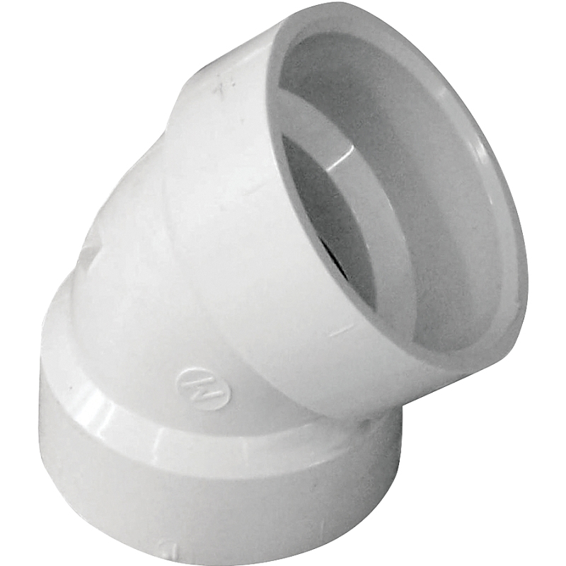 192521P/05885H Short Radius DWV Elbow, 1-1/2 in, Hub, 45 deg Angle, PVC, SCH 40 Schedule