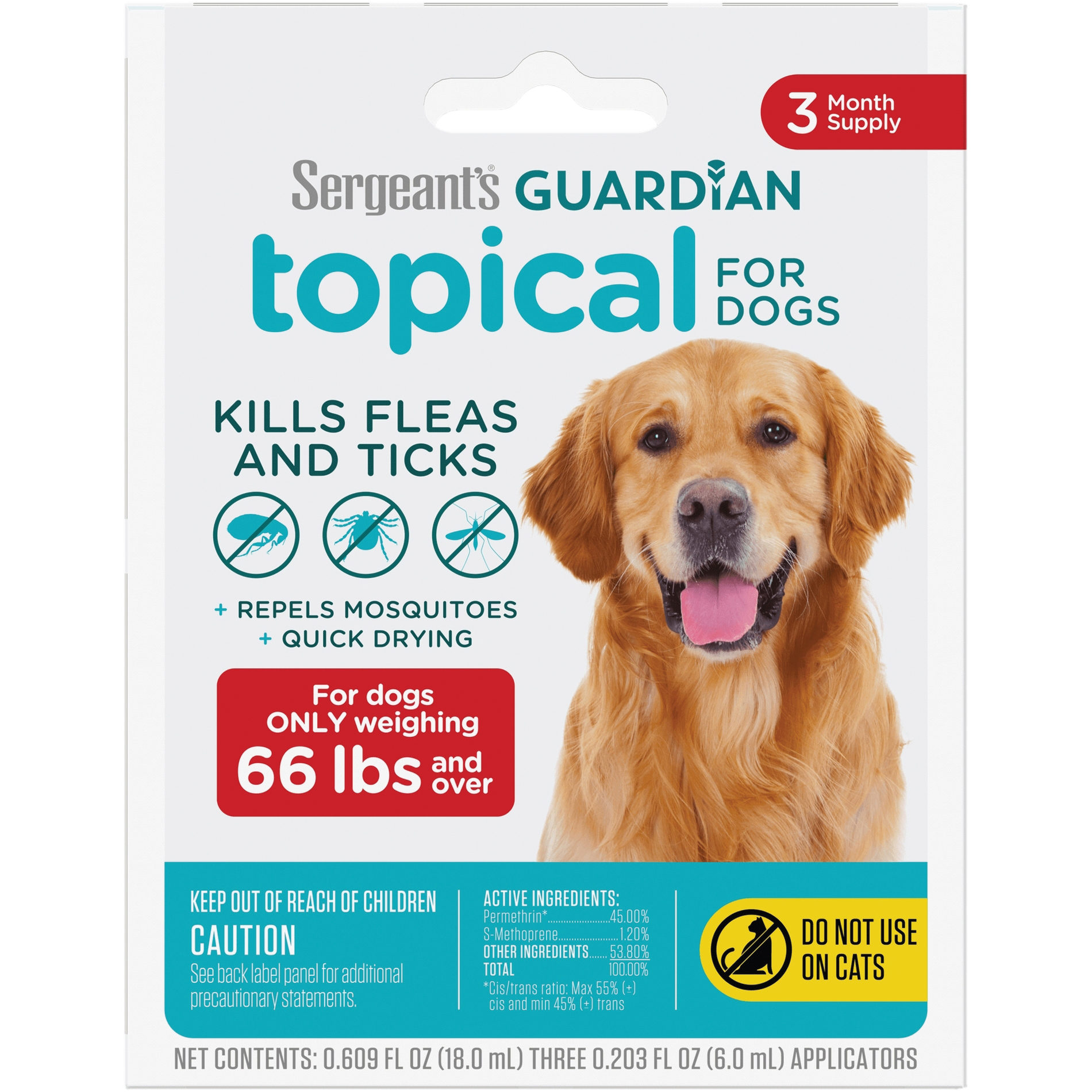 GUARDIAN 60074/107 Flea and Tick Topical Treatment, Liquid, 66 lb Box