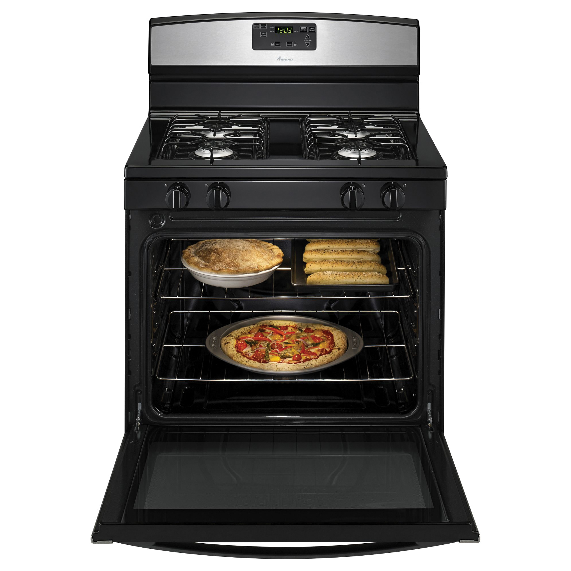 Amana AGR5330BAS Gas Range, Natural Gas, 5.1 cu-ft Oven, 29-22/25 in OAW, 4-Burner, Plastic/Steel, Stainless Steel