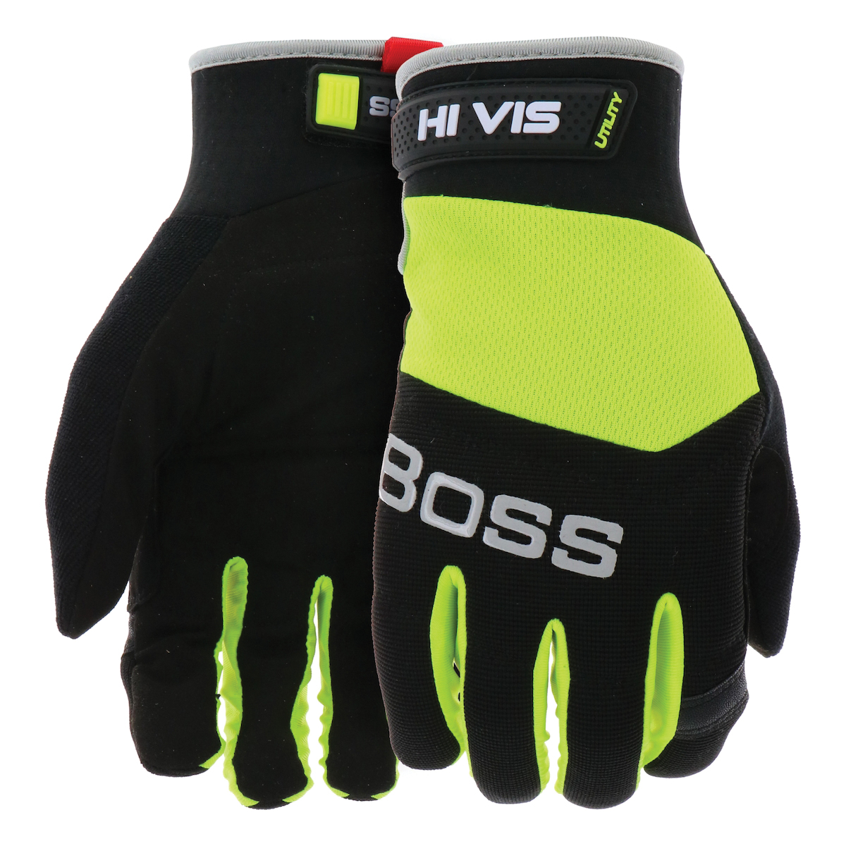 Utility B52314-L Gloves, L, 8 to 8-3/8 in L, Hook and Loop, Slip-On Cuff, Spandex/Synthetic Leather, Hi-Vis Green