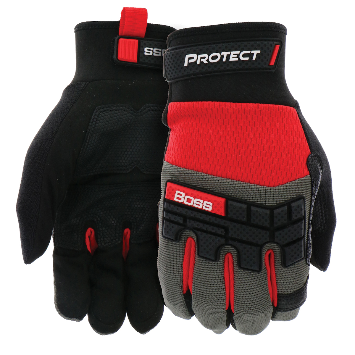 Protect B52344-L Work Gloves, L, 8 to 8-3/8 in L, Reinforced Thumb, Hook and Loop, Slip-On Cuff, Gray