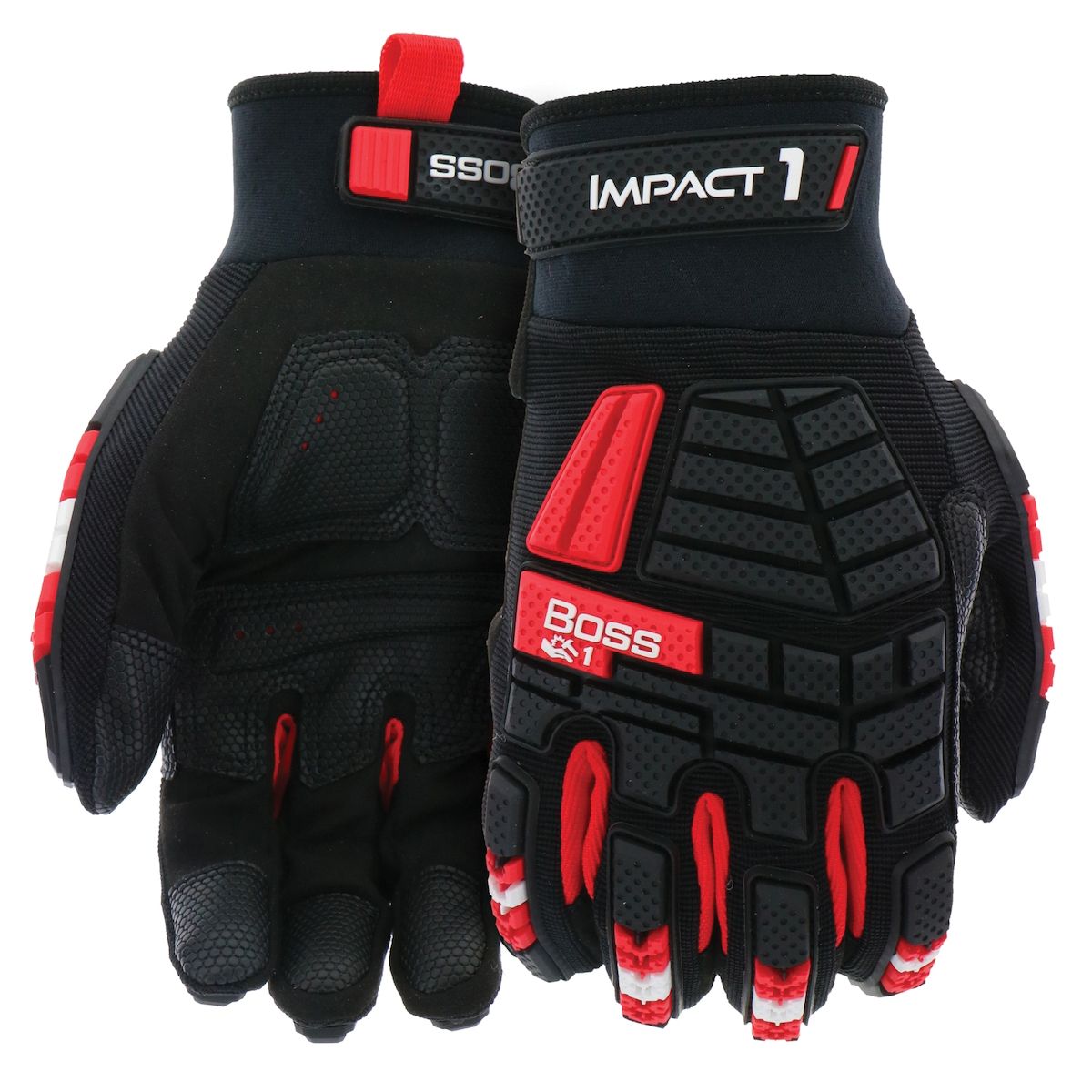 Impact1 B52354-L Work Gloves, Men's, L, 8 to 8-3/8 in L, Reinforced Thumb, Hook and Loop, Slip-On Cuff, Black