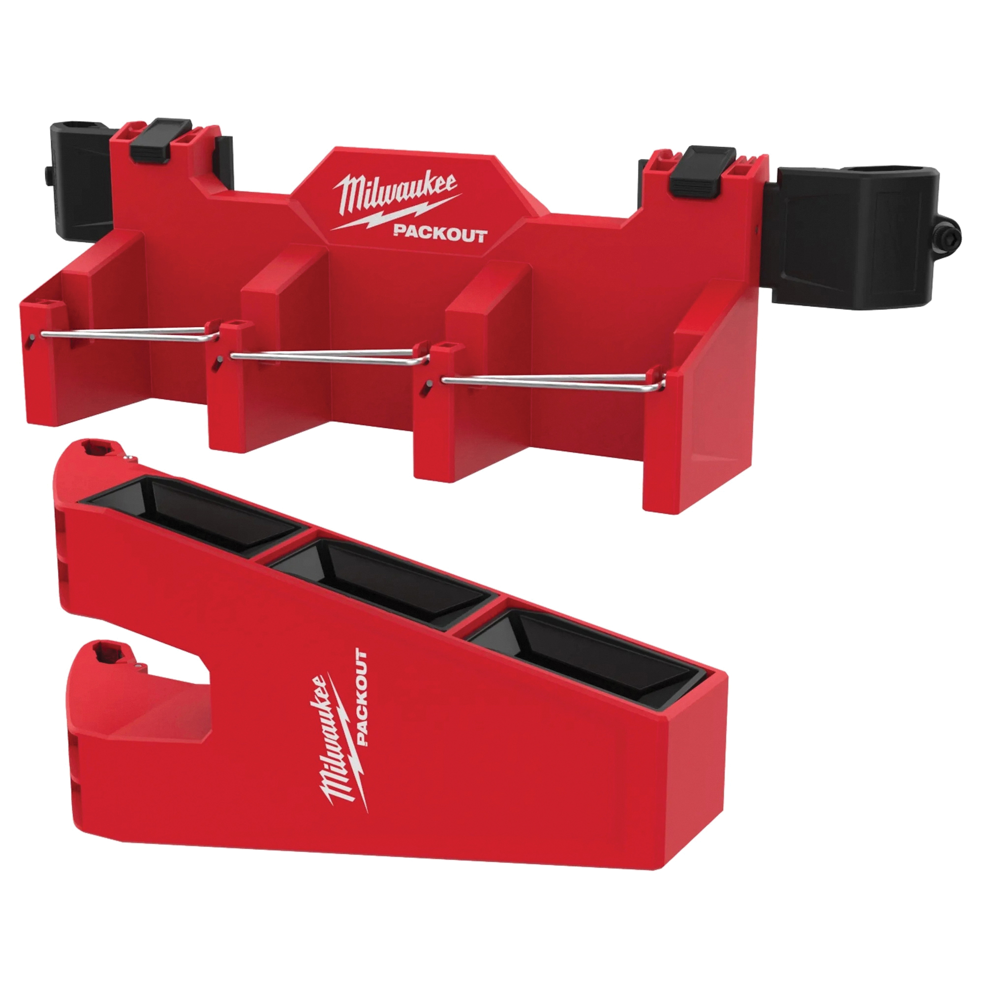 PACKOUT 48-22-8607 Tool Box Long Tool Holder Attachment, 25 lb, 3-Compartment, Polypropylene, Black/Red
