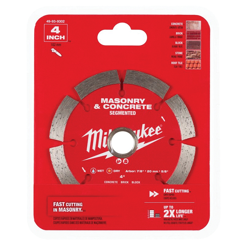 49-93-9302 Saw Blade, 4 in Dia, 7/8 in-20 mm-5/8 in Arbor, Segmented Rim
