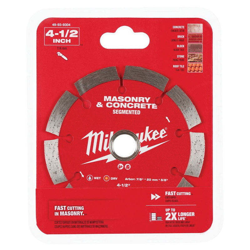 49-93-9304 Saw Blade, 4-1/2 in Dia, 7/8 in-20 mm-5/8 in Arbor, Segmented Rim