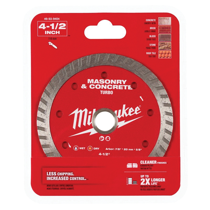 49-93-9404 Saw Blade, 4-1/2 in Dia, 7/8 in-20 mm-5/8 in Arbor, Turbo Rim