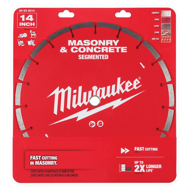 49-93-9314 Saw Blade, 14 in Dia, 1 in-20 mm Arbor, Segmented Rim