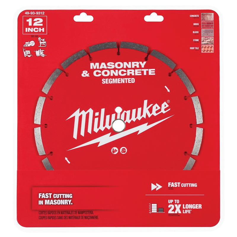 49-93-9312 Saw Blade, 12 in Dia, 1 in-20 mm Arbor, Segmented Rim